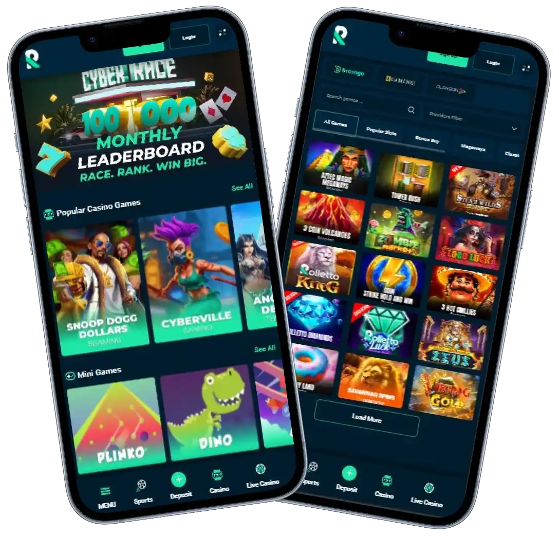 Rolletto Casino mobile app on smartphones